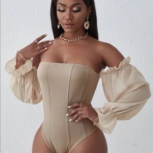 SXY Off Shoulder Bishop Sleeve Bodysuit